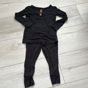 Posh Peanut Black Bamboo Ribbed Pajamas with Wooden Buttons
